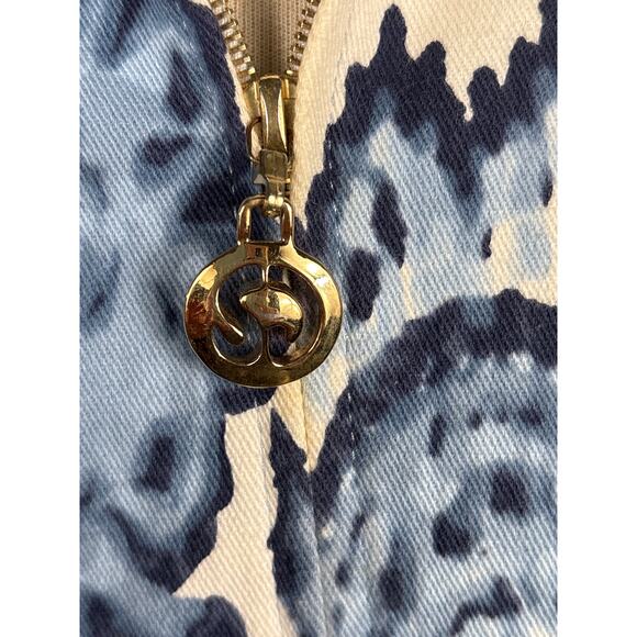 St. John Jacket Sport Women's Medium P Made in USA Cotton Blue Paisley Full Zip - Picture 9 of 13